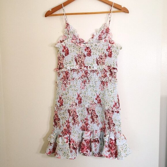 Zara Smocked Ruffle Floral spaghetti straps Mini Dress Size M - Picture 6 of 7